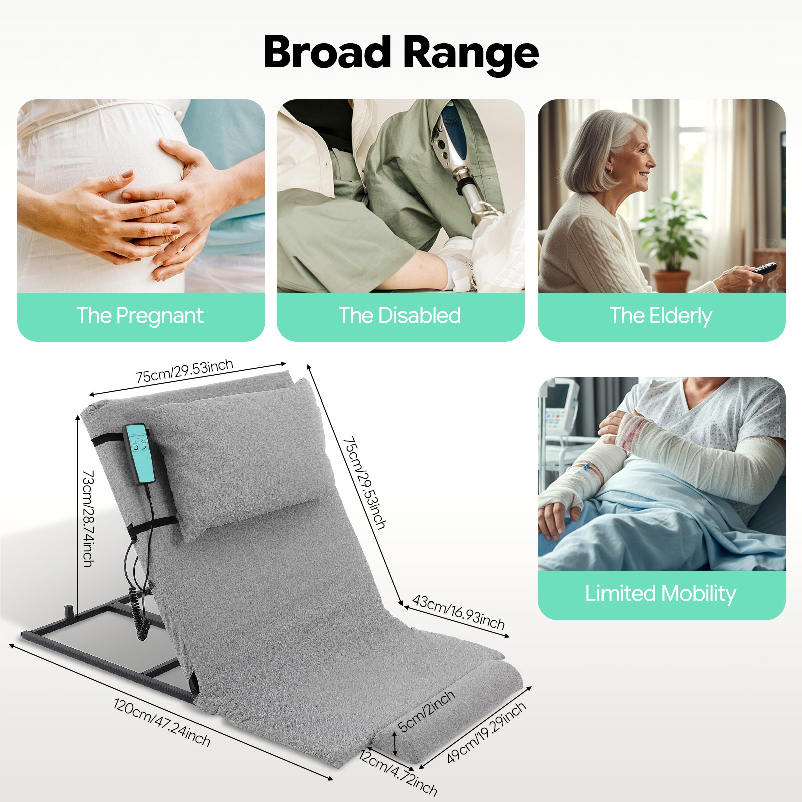 Electric Assisted Wake-up Relax Bed Electric Lifting Mattress Bed Backrest Grey