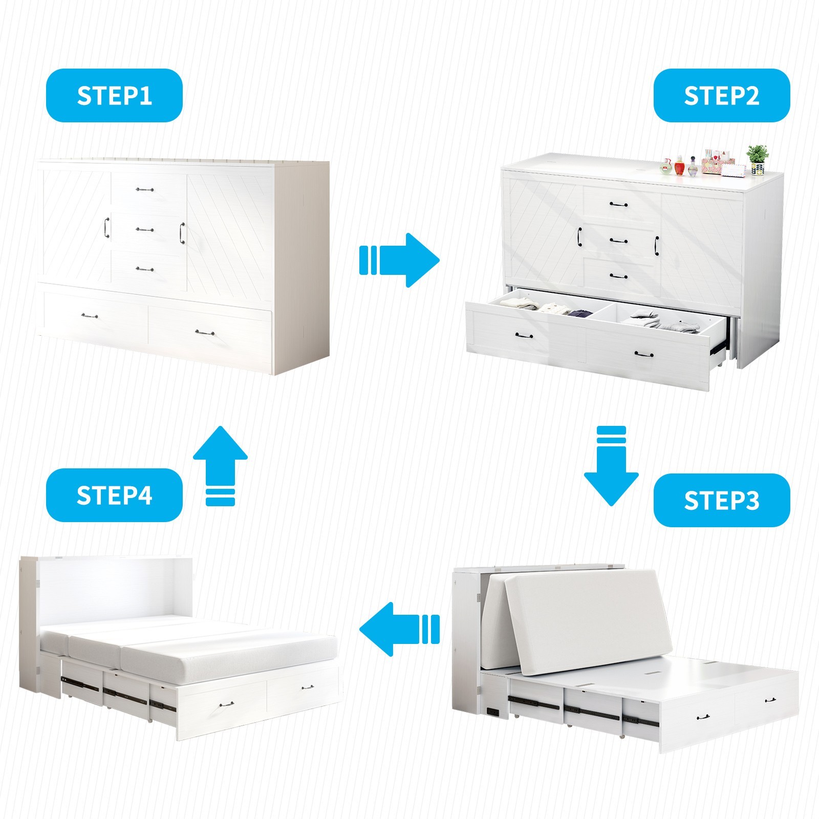 Zafly Queen Murphy Bed with Foldable Mattress, Wall Bed with Charging Station