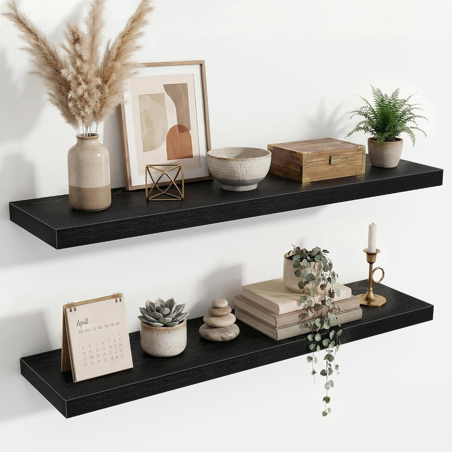 40in Floating Wall Shelves Set of 2 Black Wood Display Storage Bookshelf 9.3D