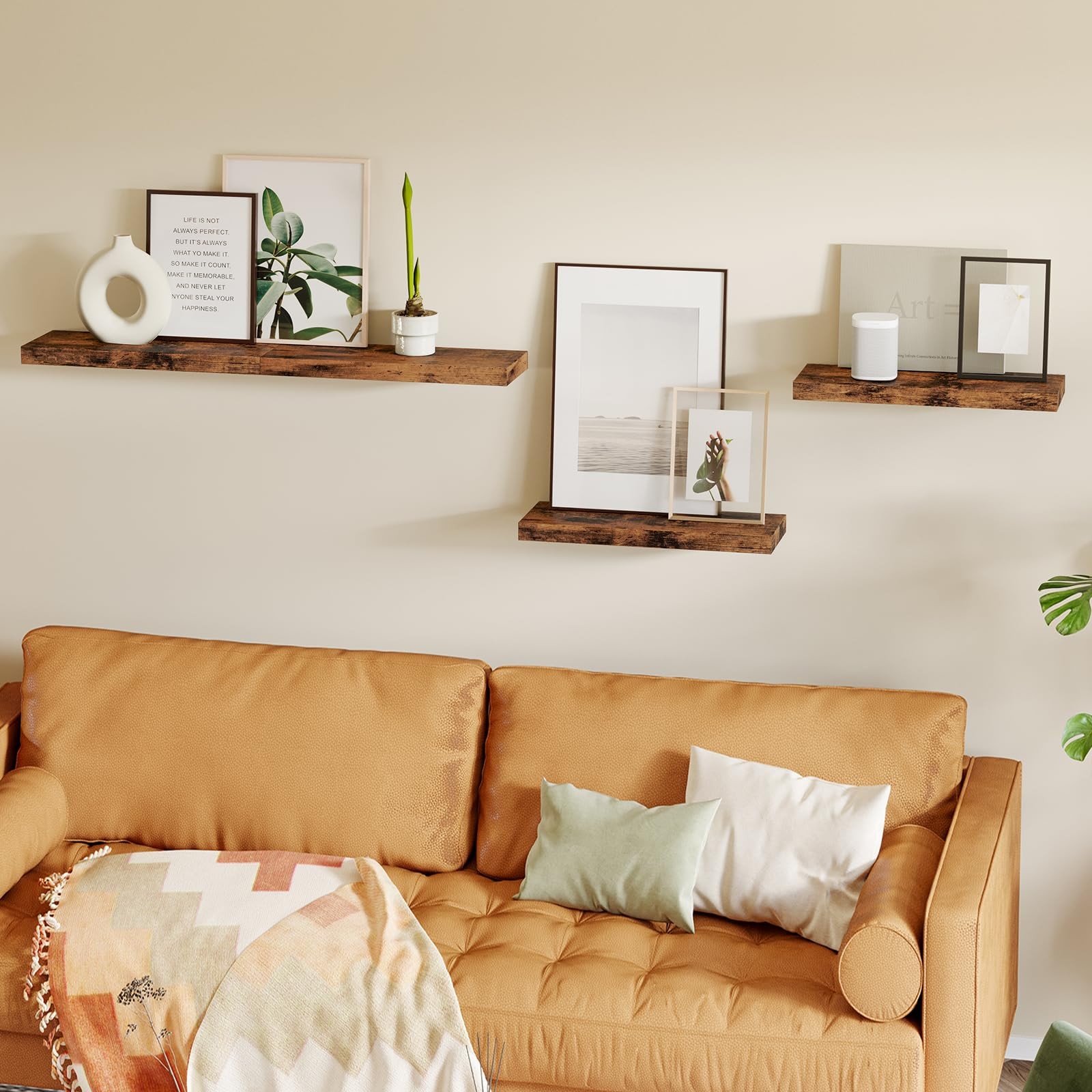 Fixwal Wood Floating Shelves, Wall 15.8 X 5.5 X 1.2 inches, Rustic Brown