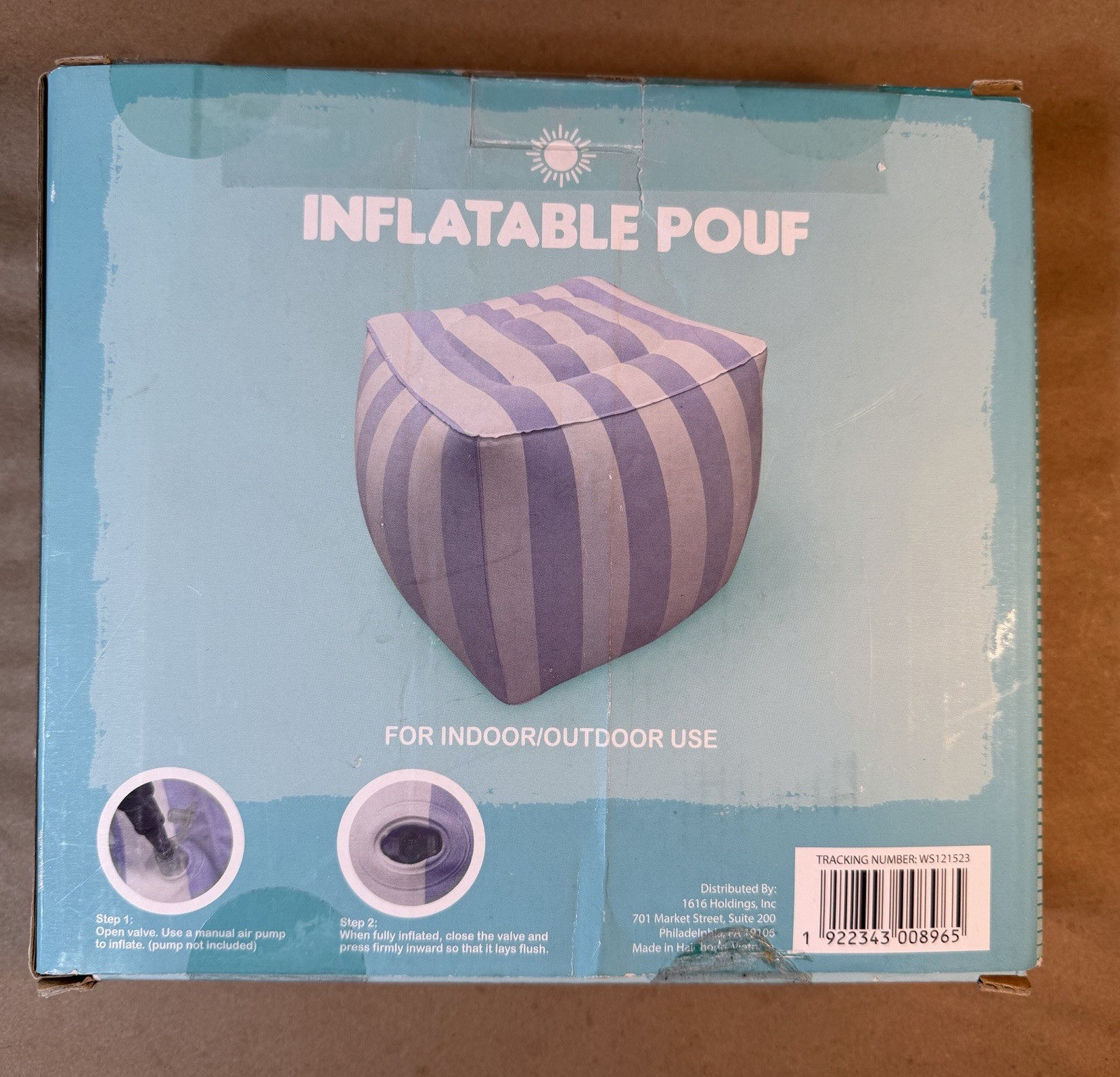 Inflatable Pouf Indoor/Outdoor 16*16*16 in. Blue/White Striped