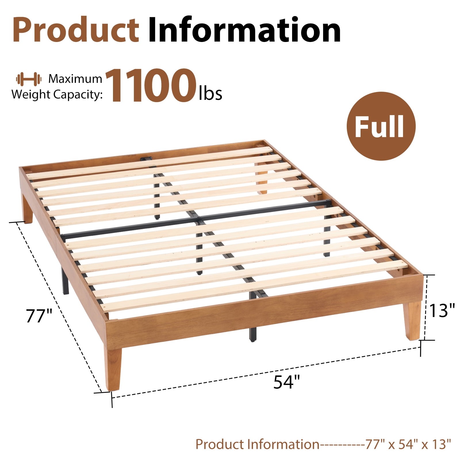 Solid Wood Bed Frame Bed Base with Wood Slat Support Sturdy Stylish Noise-Free