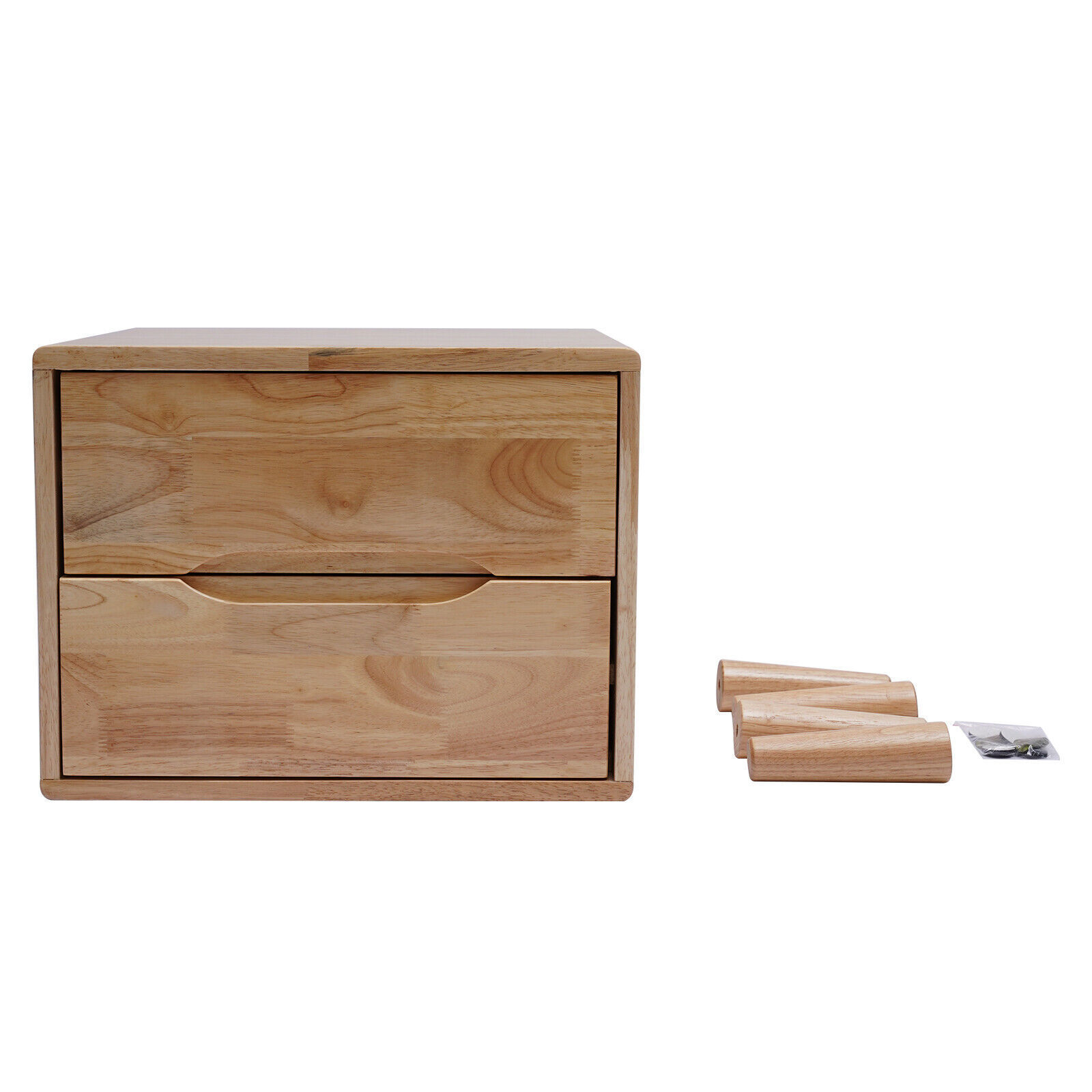 Modern Rubber Wood Nightstand with 2 Drawers for Stylish Bedroom Storage