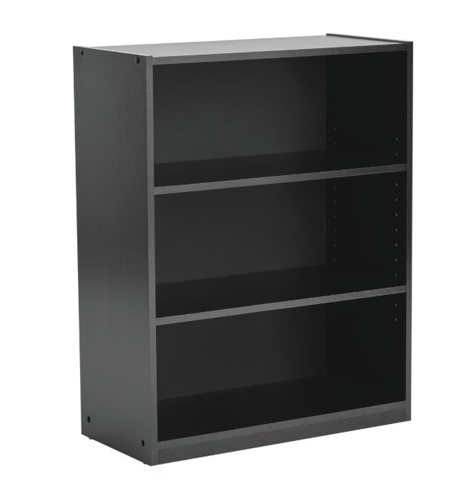 Mainstays 3-Shelf Bookcase with Adjustable Shelves, True Black Oak
