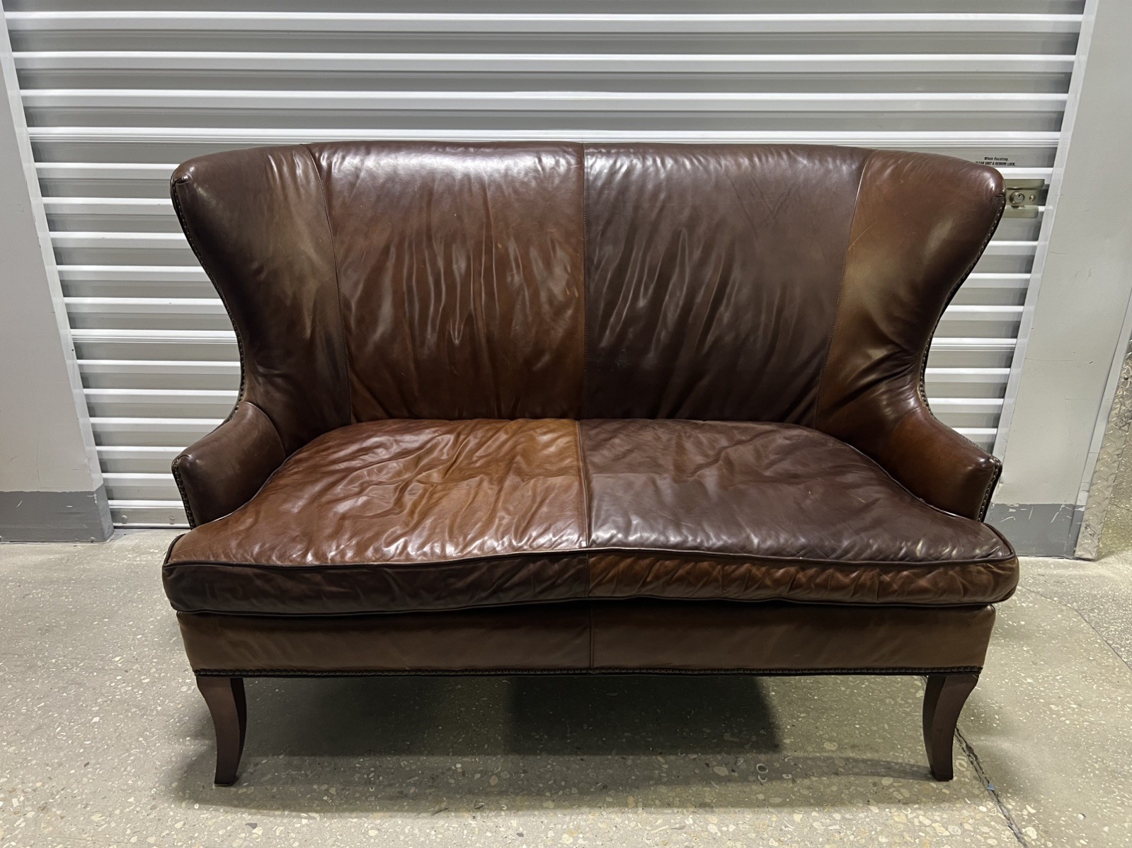 Restoration Hardware style High-Back Leather Settee