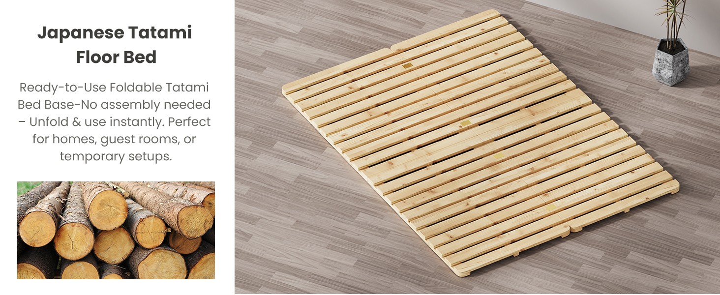 Bed Plate, Guest Tatami Bed Frame,Japanese Tatami Mat, Foldable Wood Slatted