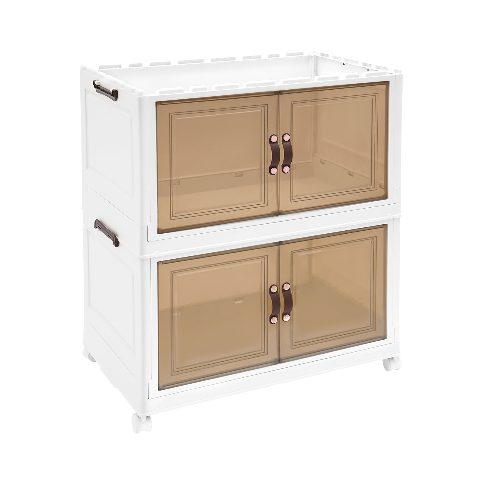 3PCS Foldable Stackable Storage Cabinets with Wheels White 25.59*16.54*43.5in US