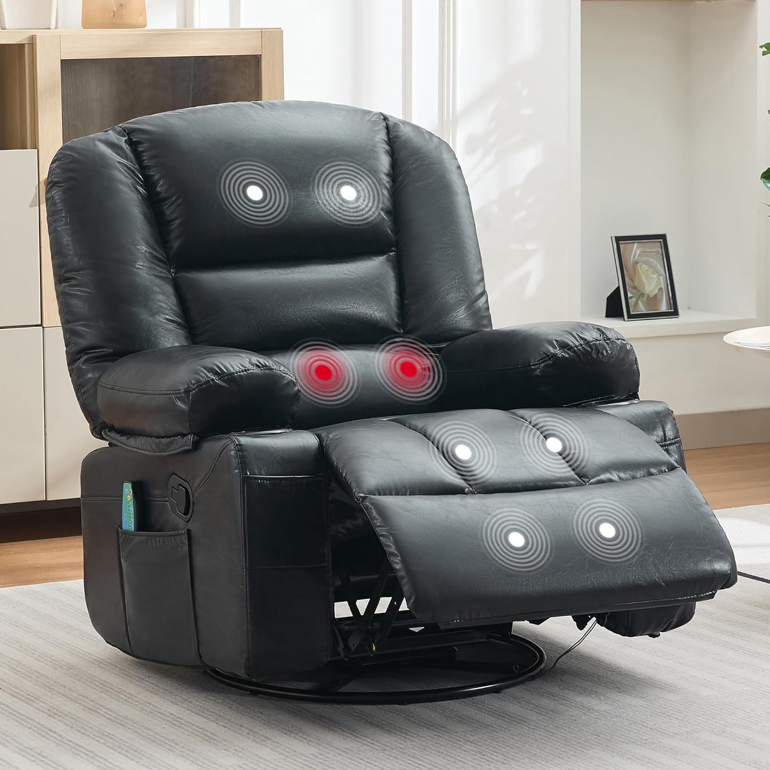 Massage Rocking Recliner Chair with Vibration and Heat, 360° Swivel Rocker Chair