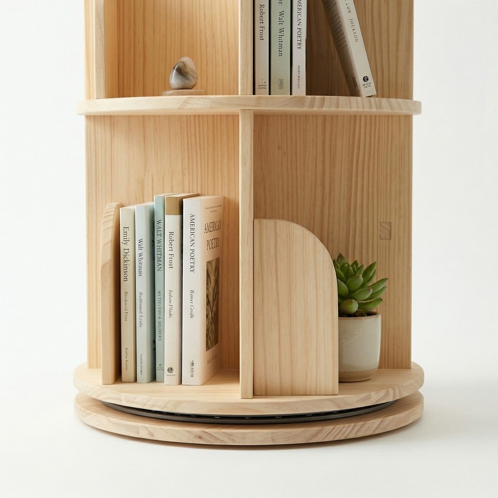 4 Tier Rotating Bookshelf,Round Floor Standing Bookcase w/ 360° Spinning Storage