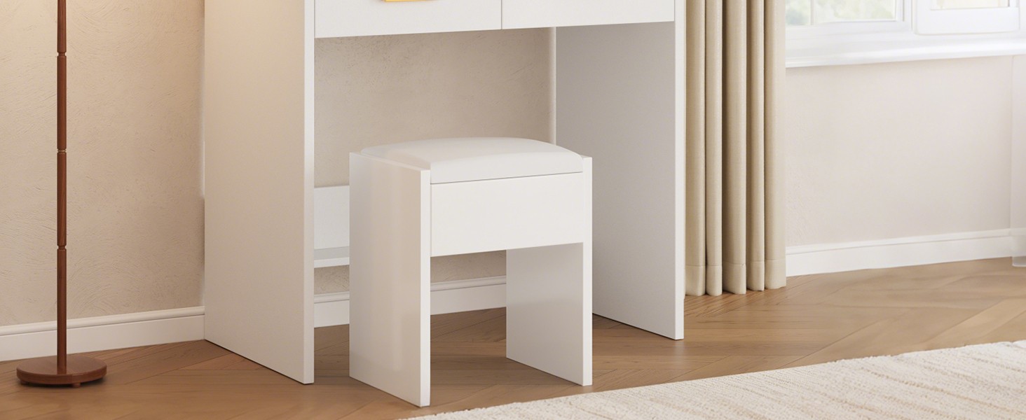 Vanity Table With Mirror 2 Drawers 3 Open Shelves Elegant White Makeup Desk For