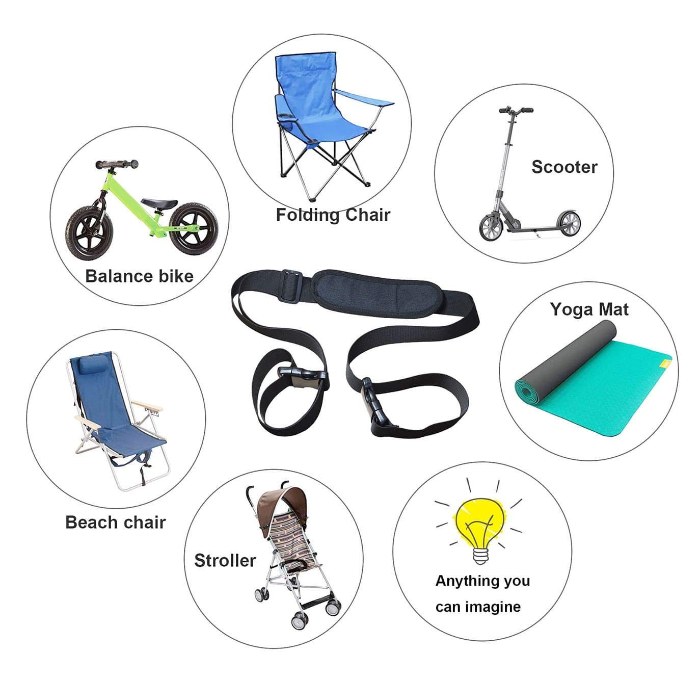 WINGKIND (2 Pack) Adjustable Beach Chair Carry Strap, Folding Large, Black