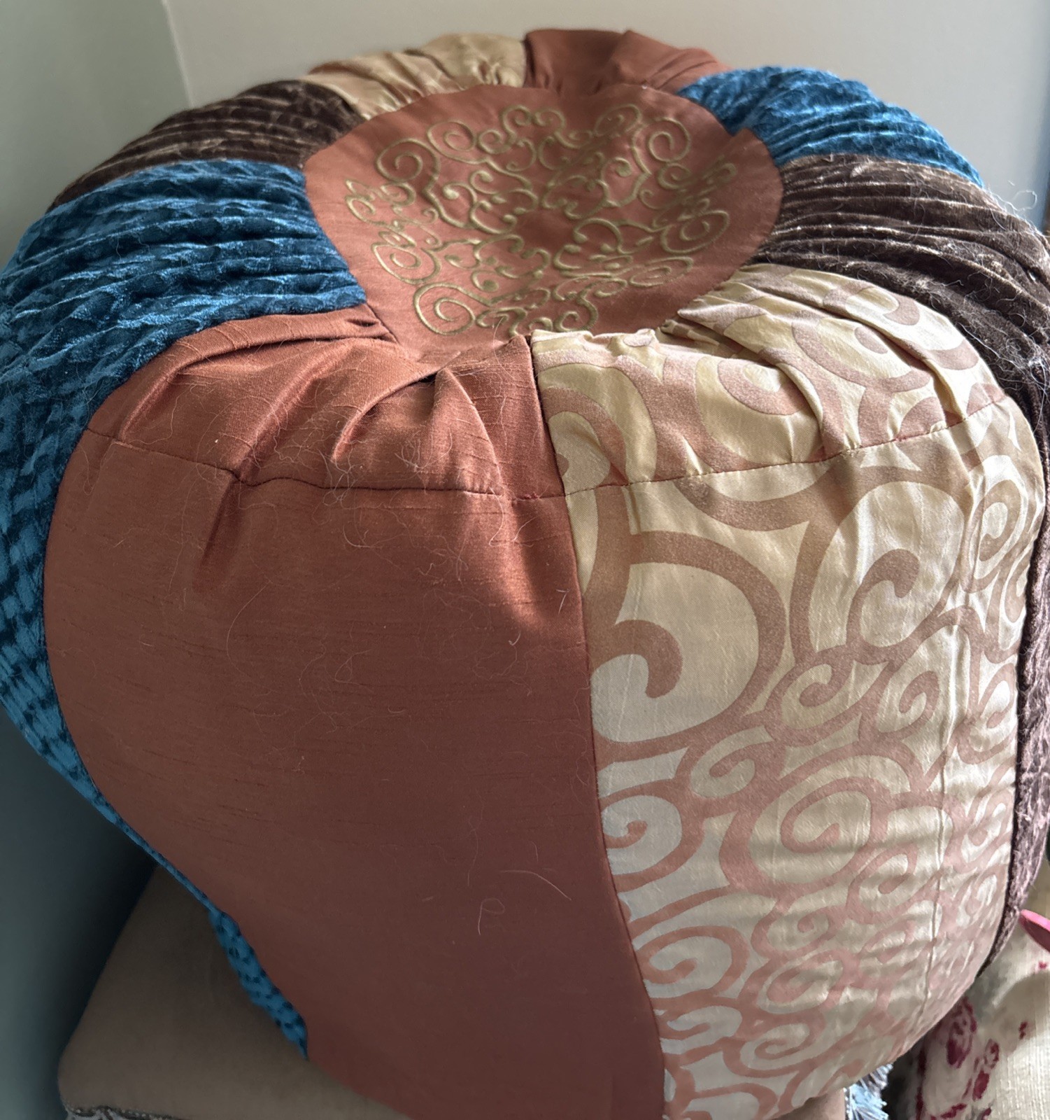 Ottoman Pouf Patchwork Floor Cushion Footstool 16”HX 20”W 5 Fabrics Boho India
