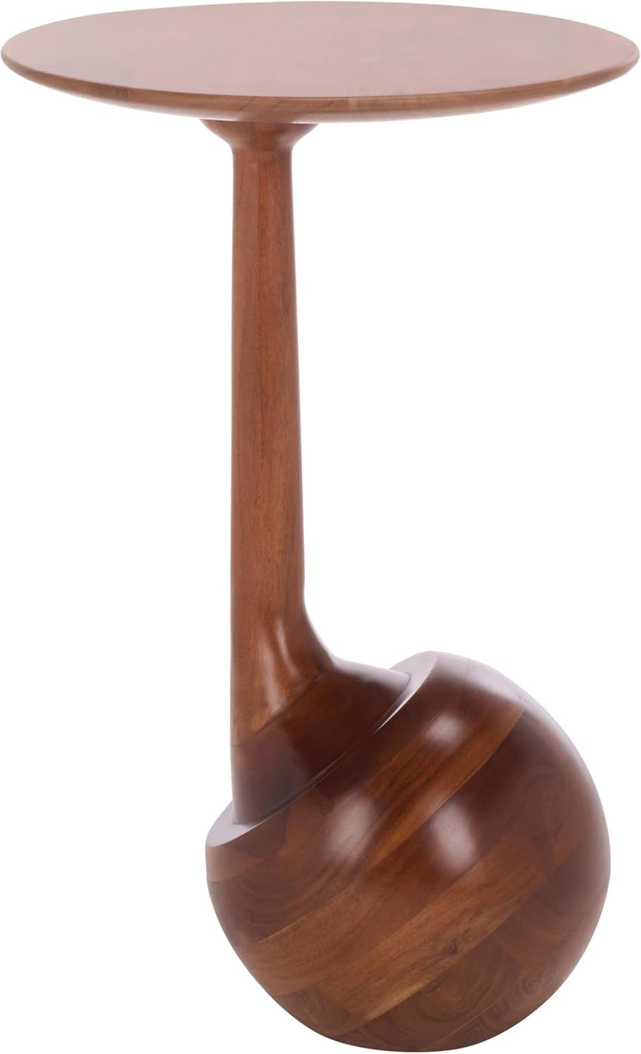 Irachi Solid Wood Accent Table with Sculptural Base in Walnut Finish