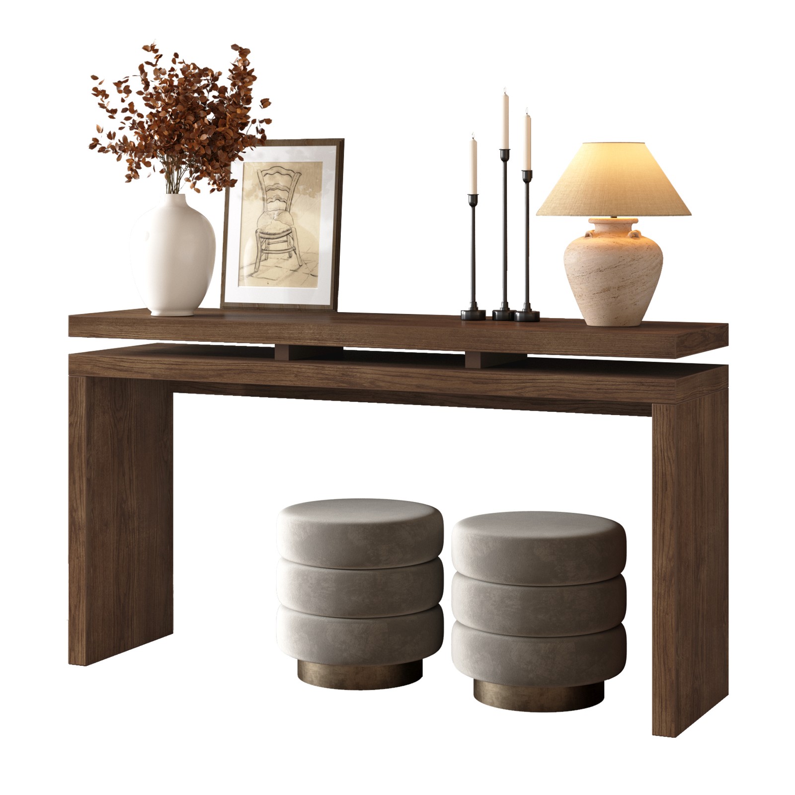 Antique Brown Farmhouse Console Table 60″ Solid Wood & MDF Entryway Sofa Table