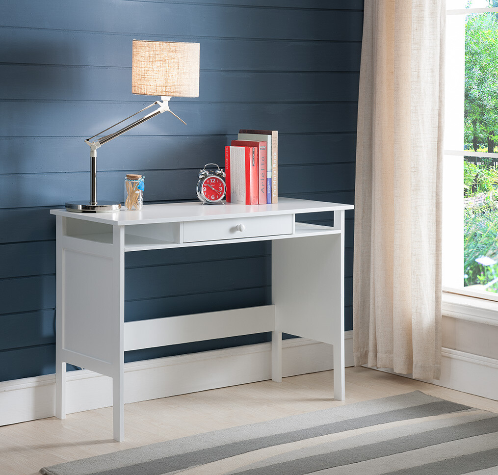 Kings Brand Furniture White Finish Wood Home & Office Parsons Desk with Drawer