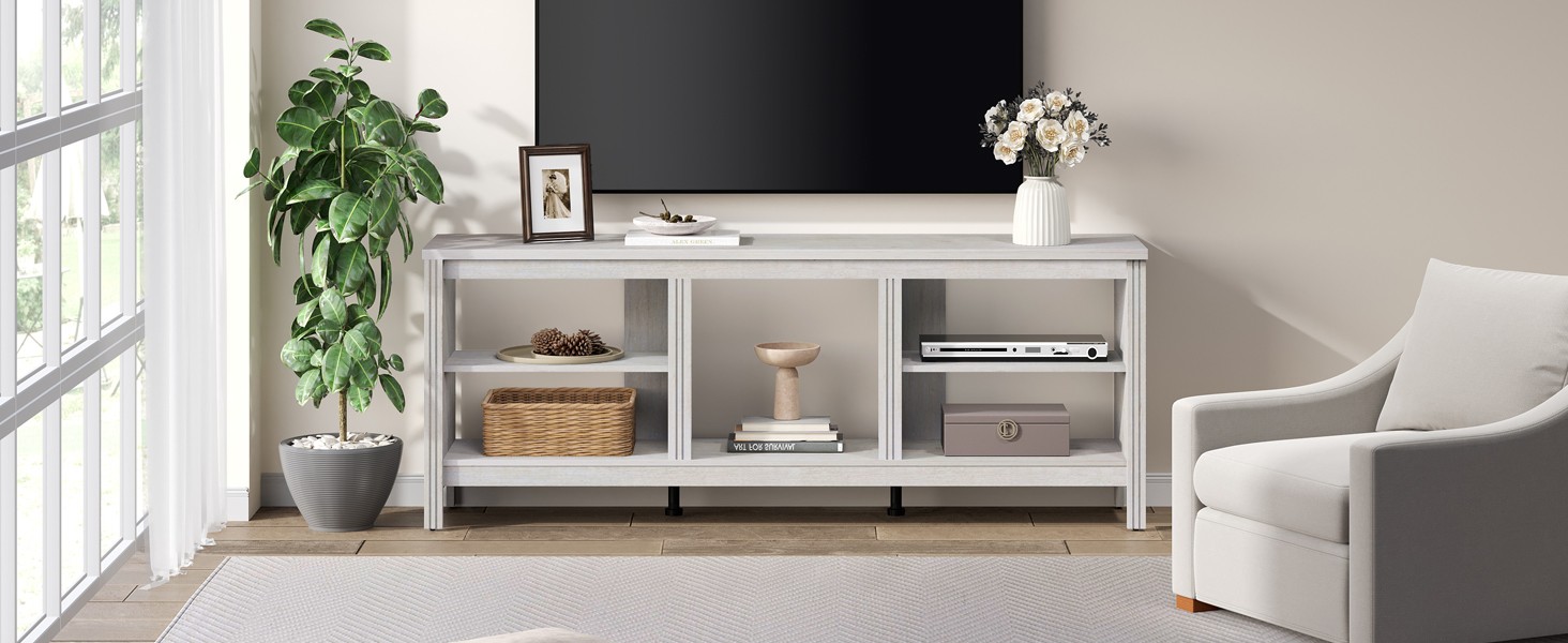 Farmhouse TV Stand for TVs up to 75 Inch, White Entertainment Center for 80 inch