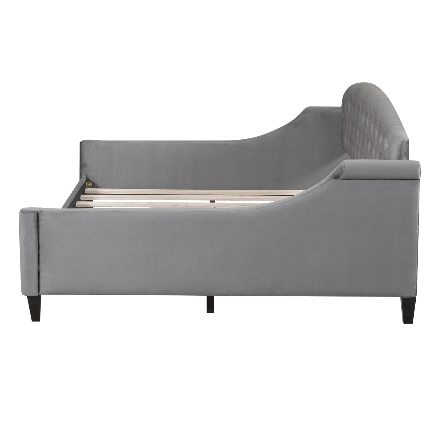Full Size Daybed Bed Frame Sofa Bed Wooden Slat Support Bedroom Furniture Gray