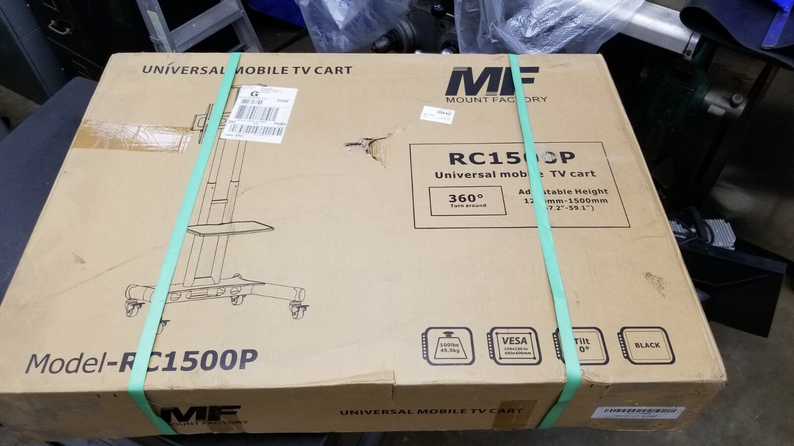 Mount Factory RC1500P Universal Mobile TV Cart 100lb Black (LOCAL PICKUP ONLY)
