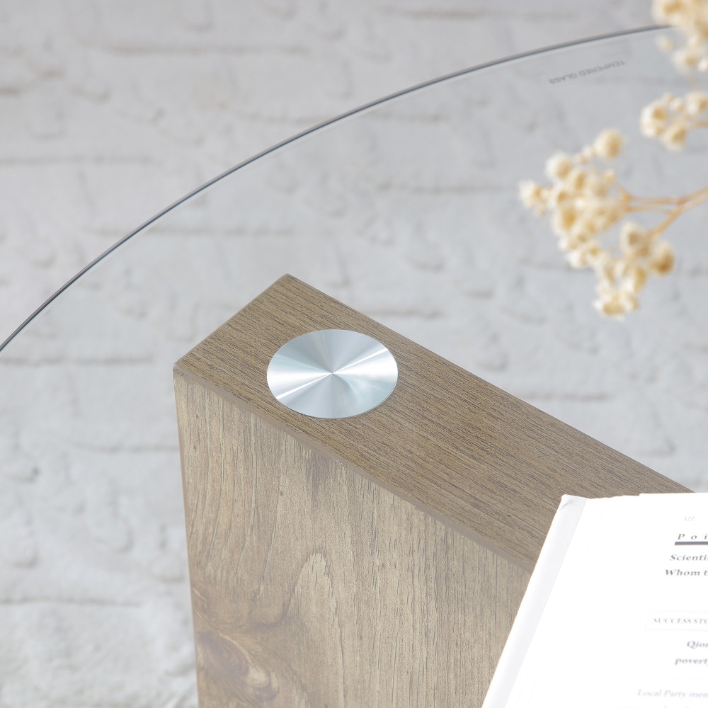 Modern and Practical Double-Layer Round Table Glass Table Top Wood MDF Table