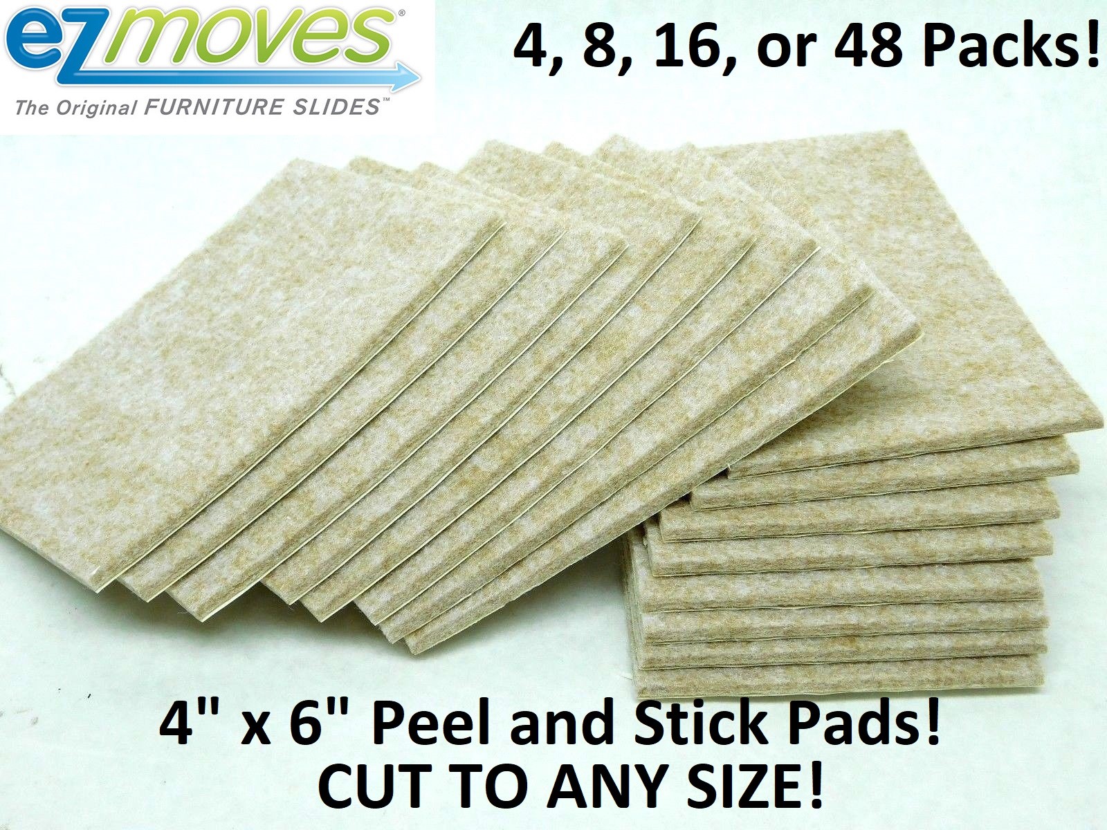4/8/16/48 Pack! Self-Stick Furniture Felt Sheet Hard Surfaces Slides 4″ x 6″ EZ