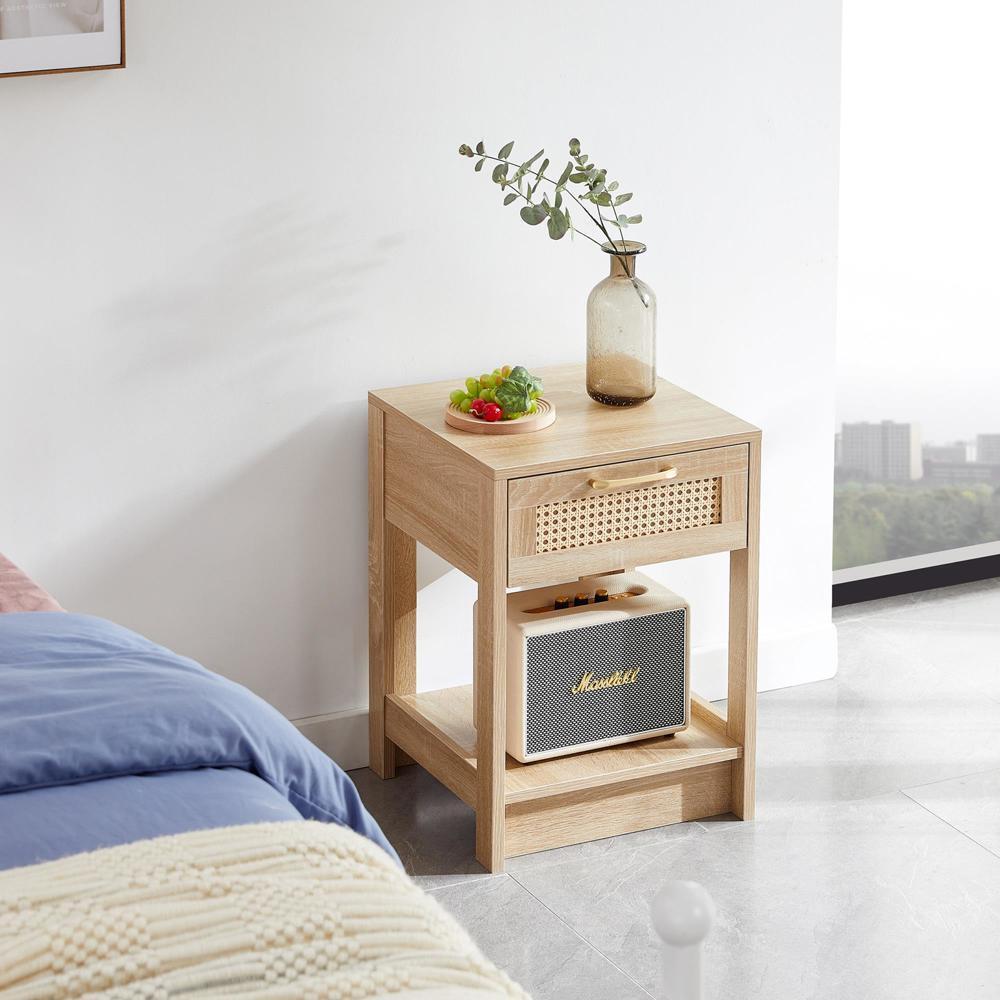 Sturdy and Durable 15.75″ Rattan End table with drawer nightstand side table