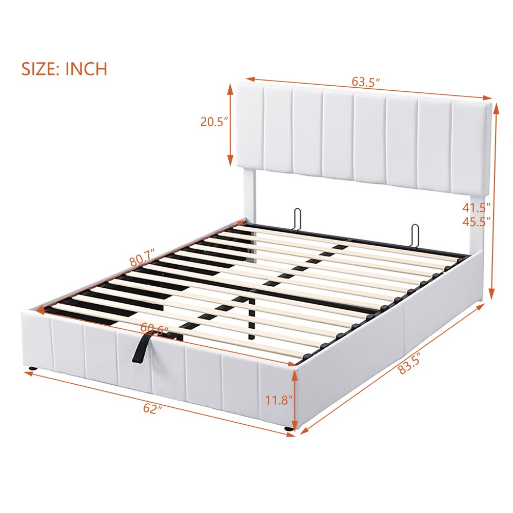 Queen Size Upholstered Platform Bed with A Hydraulic Storage System 80”L*60”W