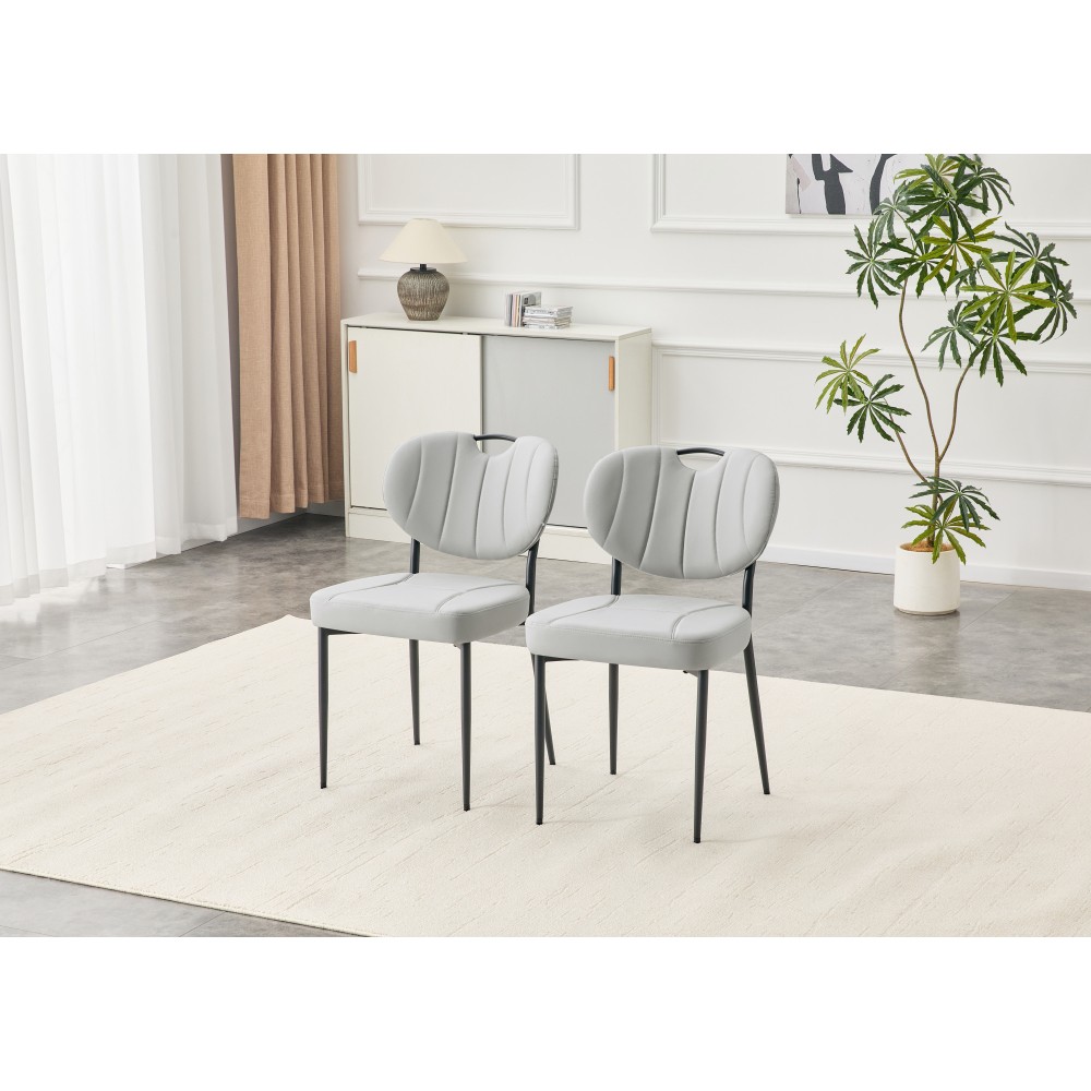 Set of 2 Faux Leather Dining Chairs with High-Resilience Foam and Metal Legs