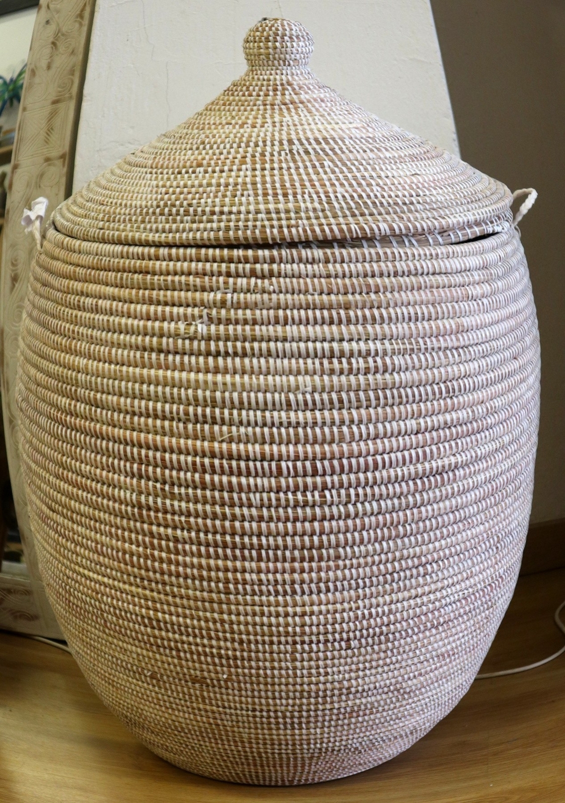 Basket Ladies Linen IN Straw Senegalese with Lid – Fatto a mano CMS 90×44