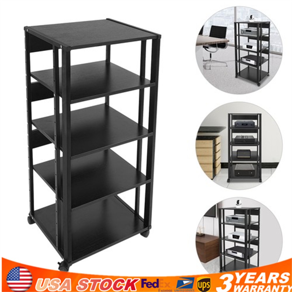 5-Tier AV Component Media Stand Stereo Rack AV Shelf Movement Stand w/ Wheels