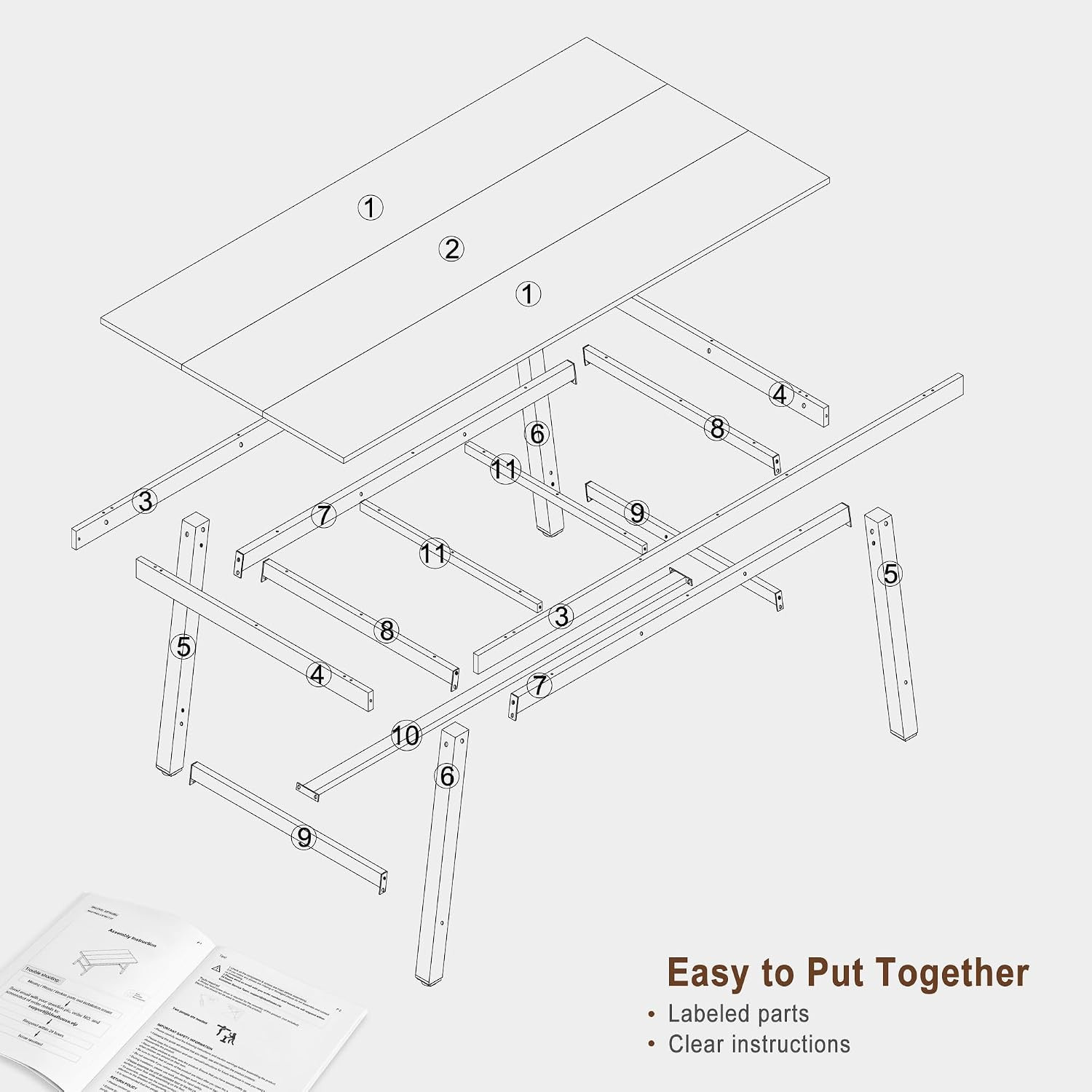 Industrial 63″ Dining Table for 4-6 with Rustic Wood Top & Metal Legs