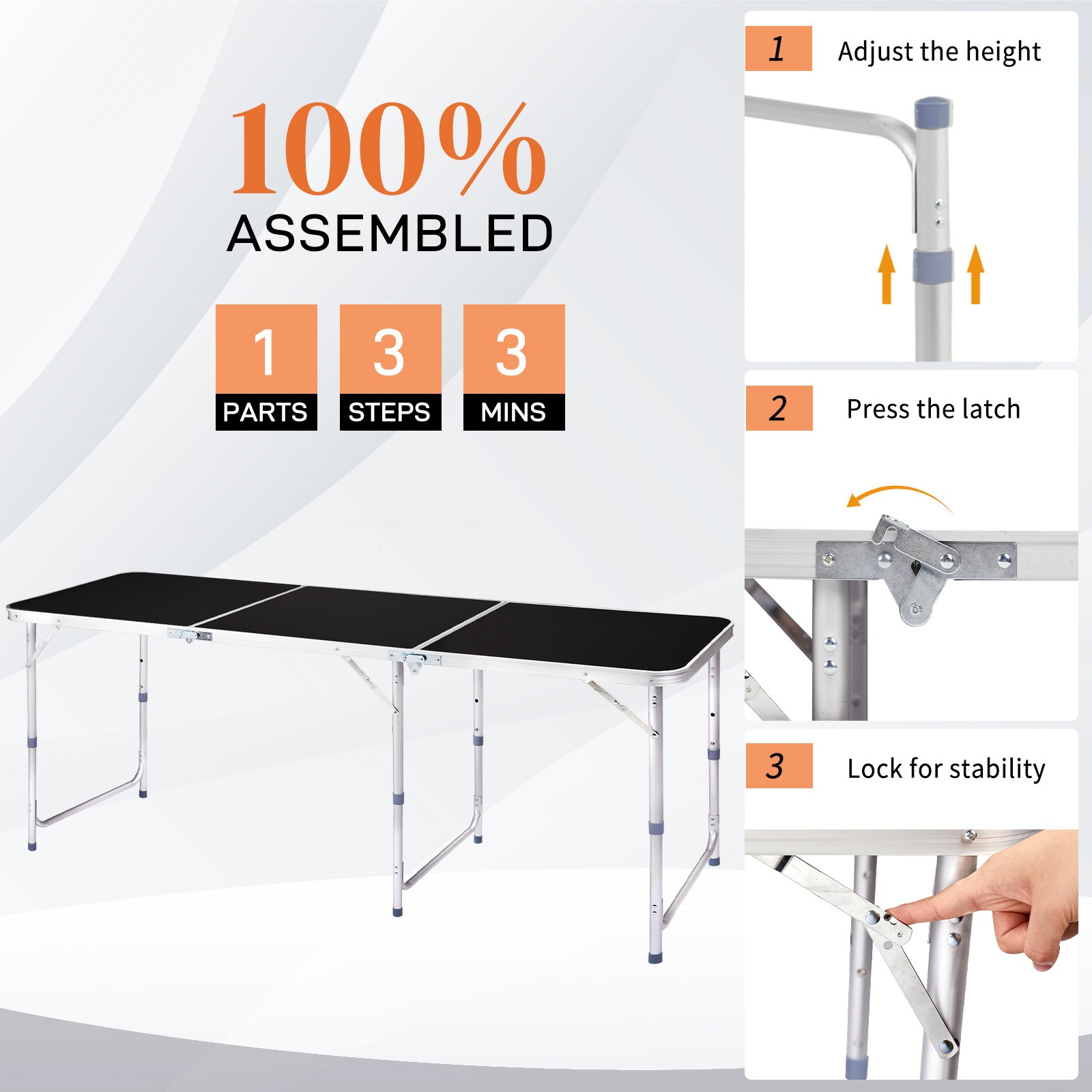 Folding Table 1PCS Portable Plastic 6FT Black for In/Outdoor Party, Picnic
