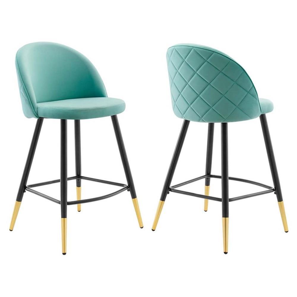 Modway Cordial 25.5″ Velvet & Metal Counter Stools in Black/Mint (Set of 2)