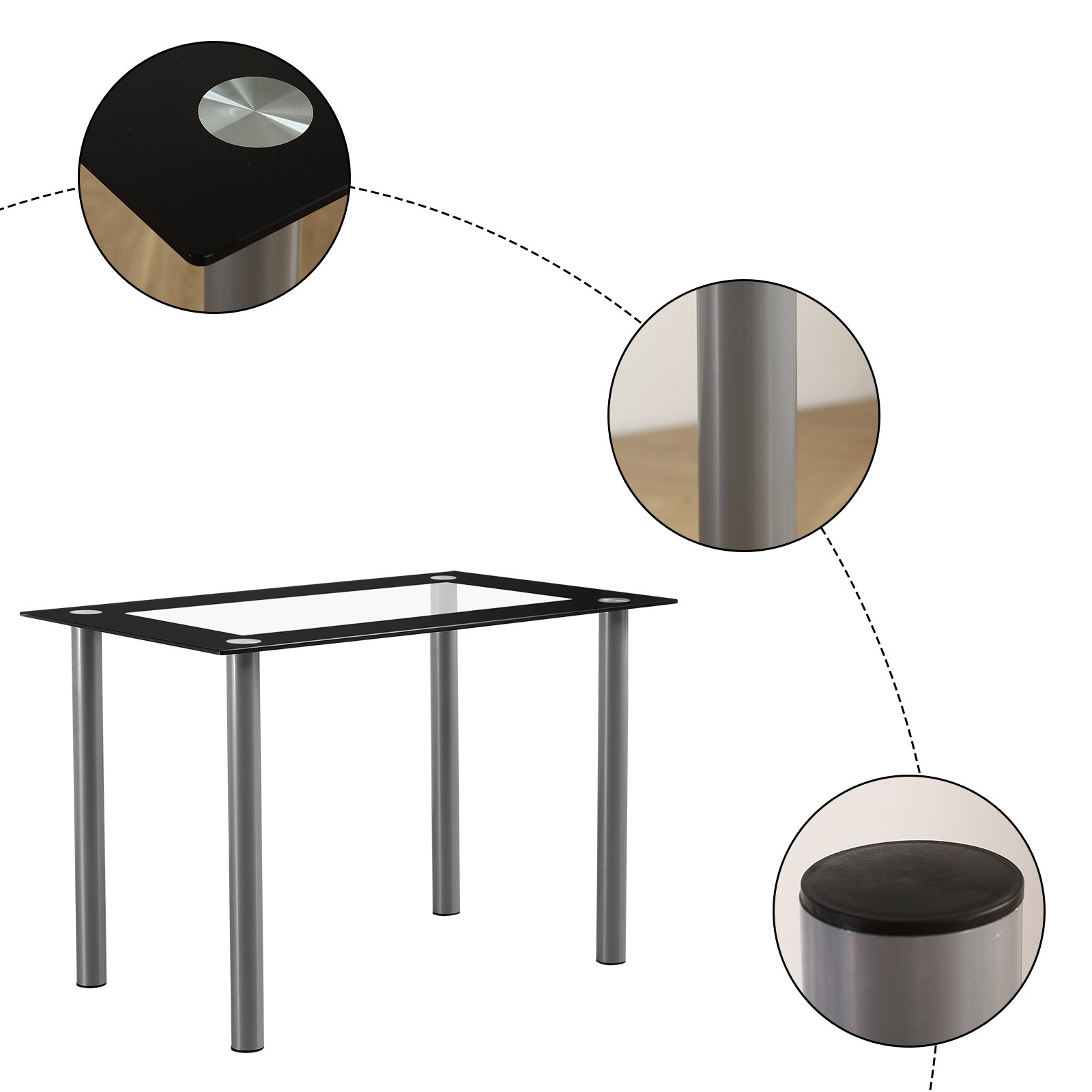 Tempered Glass Rectangular Dining Table Metal Legs Kitchen Room