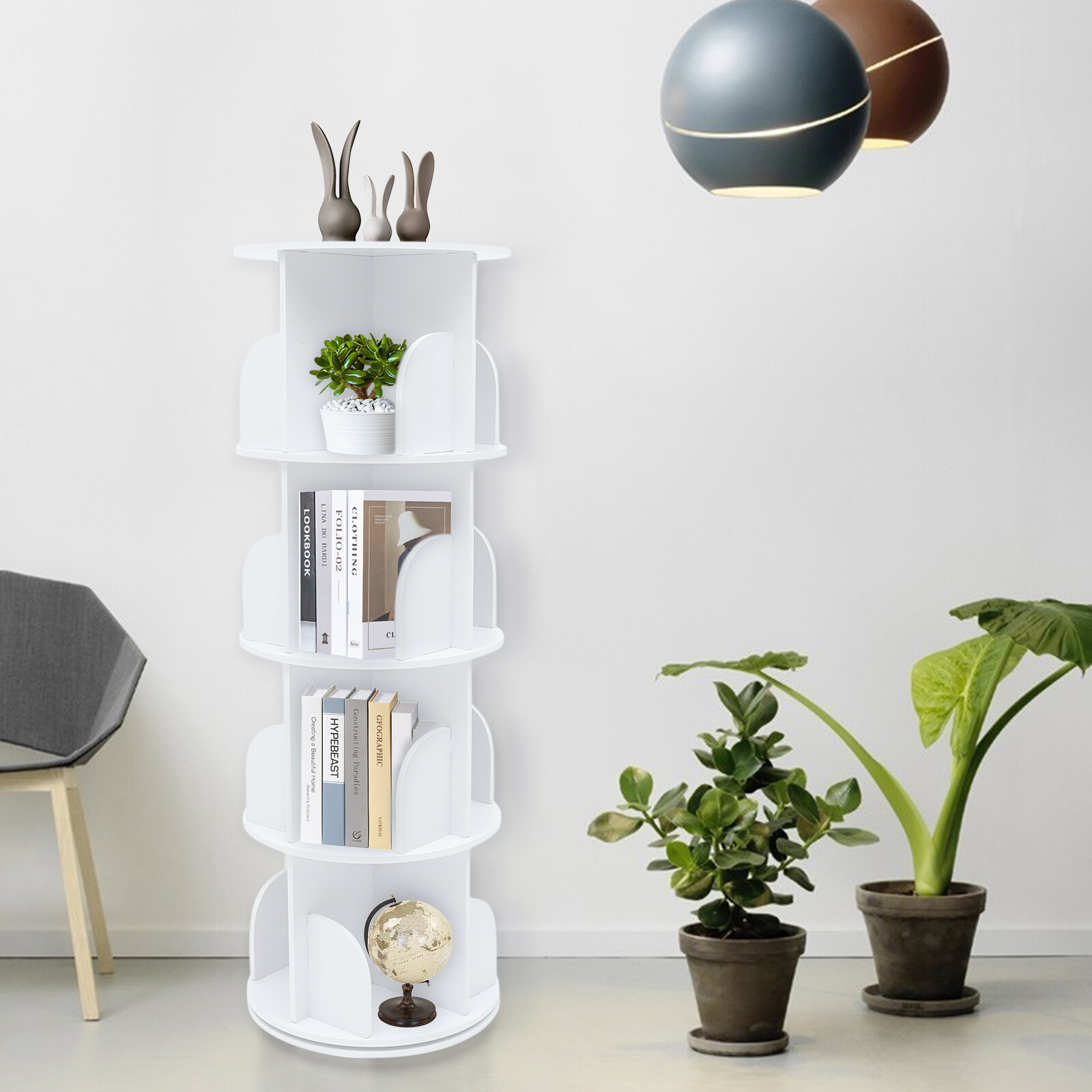 4-Tier 360° Rotating Bookshelf Bookshelf Organizer Floor Standing Storage Shelf