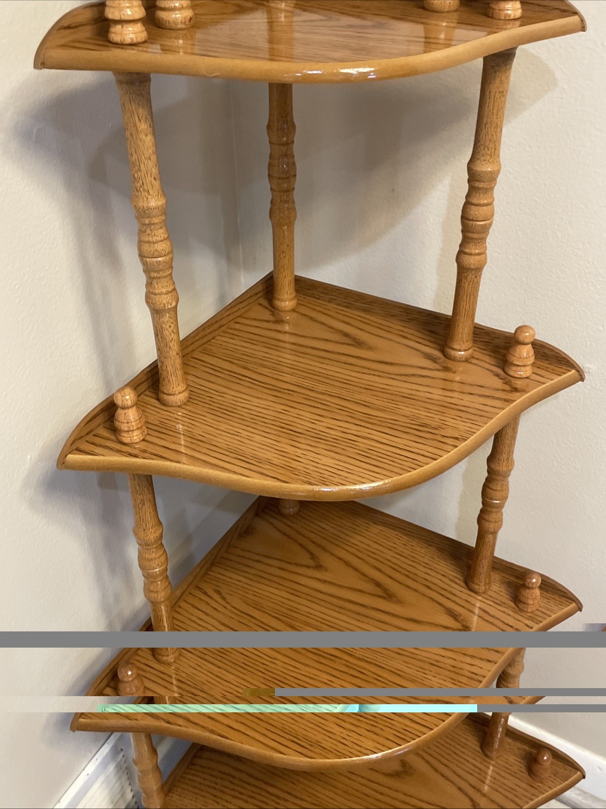 Vintage 5-Tier Oak Wood Corner Shelf Display Etagere Spindles Victorian Colonial
