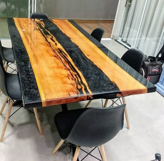 Premium Black Epoxy Dining Table | Luxury Handmade Dining Furniture