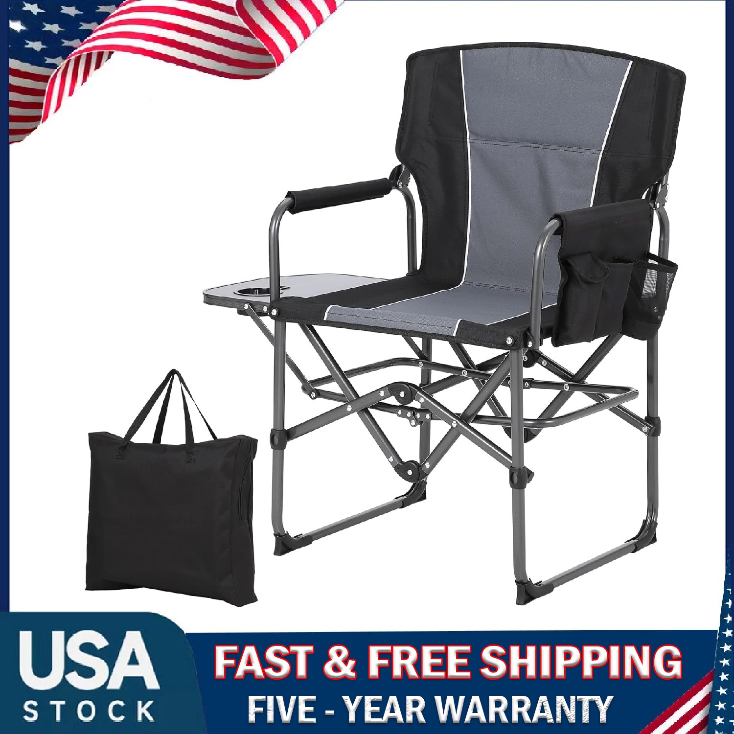 Folding Directors Chair ,Portable Camping Chair Outdoor Seat with Side Pocket