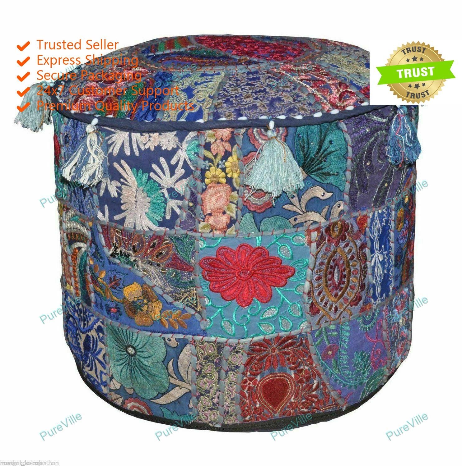 Vintage Assorted Patch Work Pouf Ottoman Cover Footstool Ethnic Room Decor