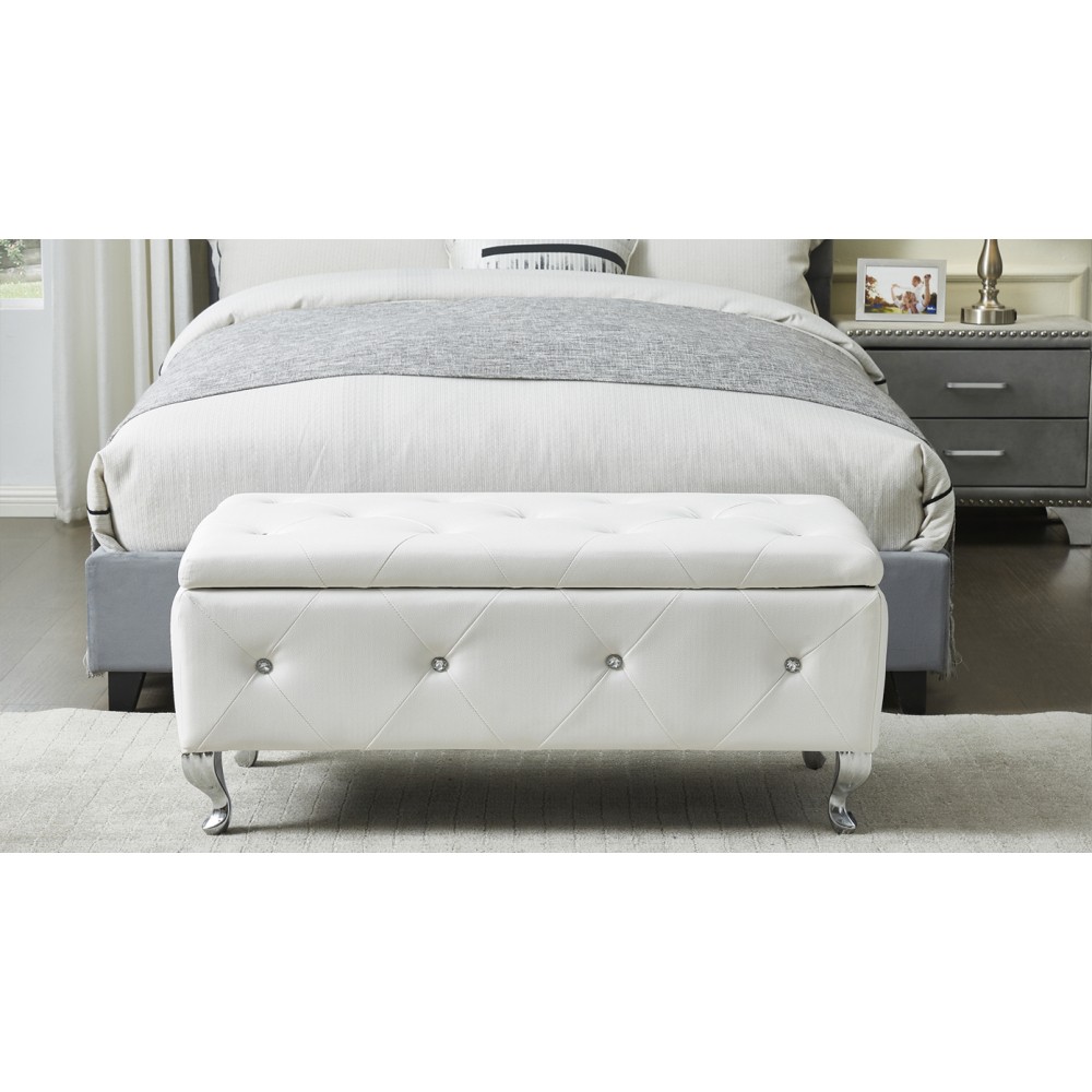 Upholstered Storage Ottoman Bench Bedroom Faux Leather Storage Benches Footrest