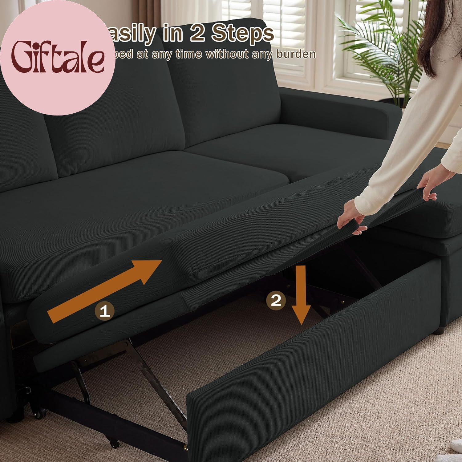 Convertible Sofa Bed, L-Shape Sectional Sleeper Sofa with Storage Chaise, Modern