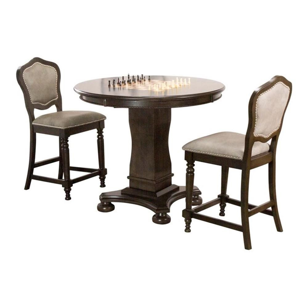 Sunset Trading Vegas 3-Piece 42.5″ Wood Dining/Chess/Poker Table Set in Gray