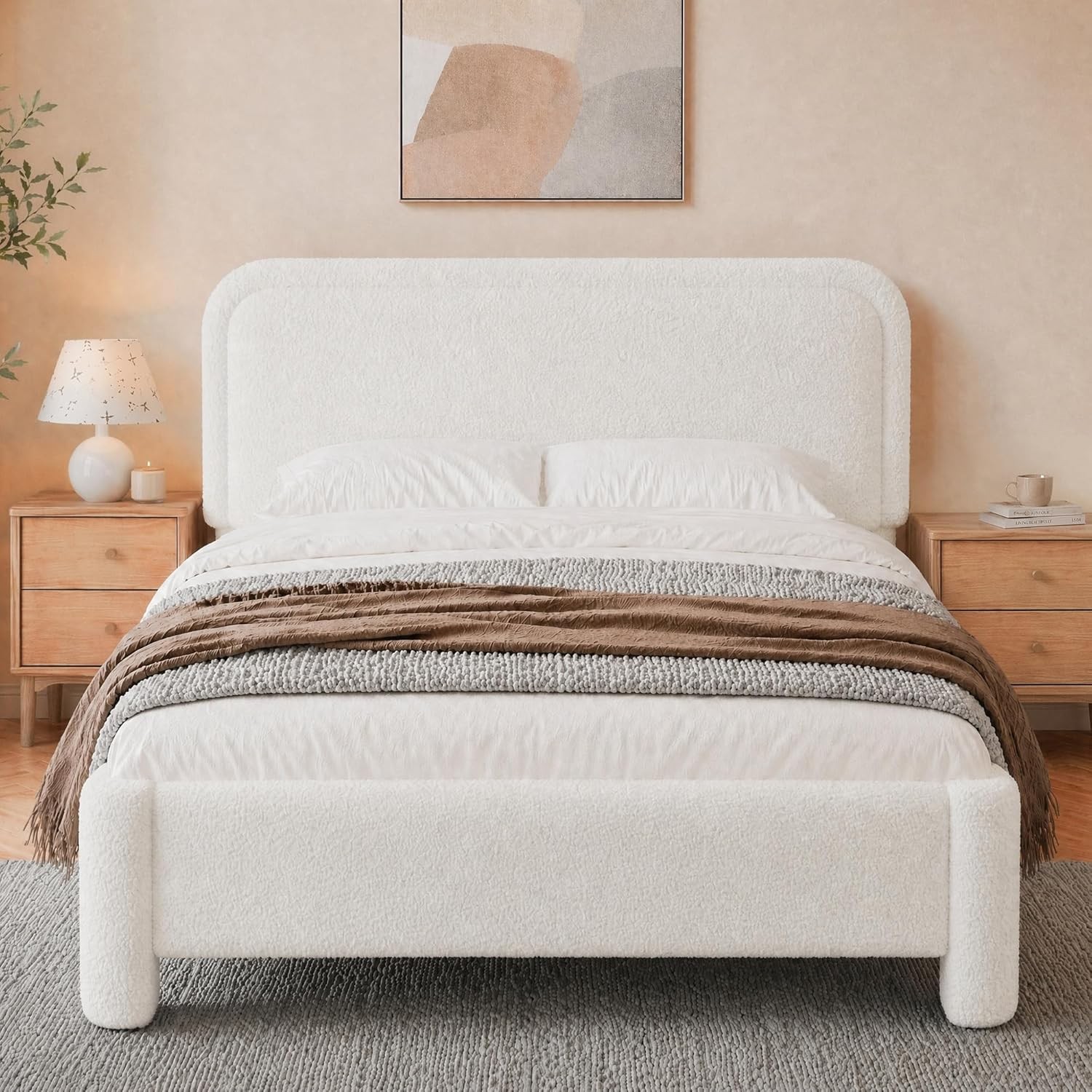 Cloud Bed Frame with Adjustable Headboard Luxurious Teddy Boucle Platform Bed