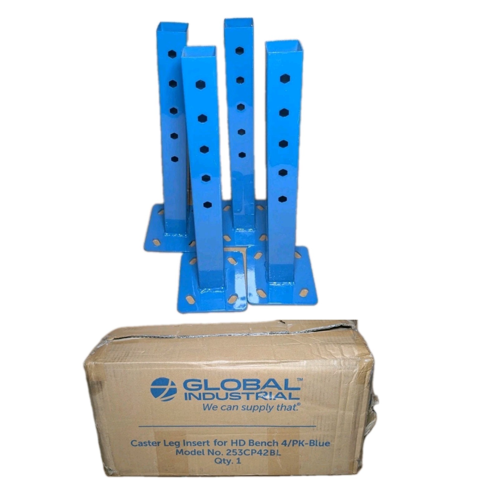 GLOBAL INDUSTRIAL 253CP42BL Caster Leg Insert for HD Bench 4/pk-Blue (No Caster)
