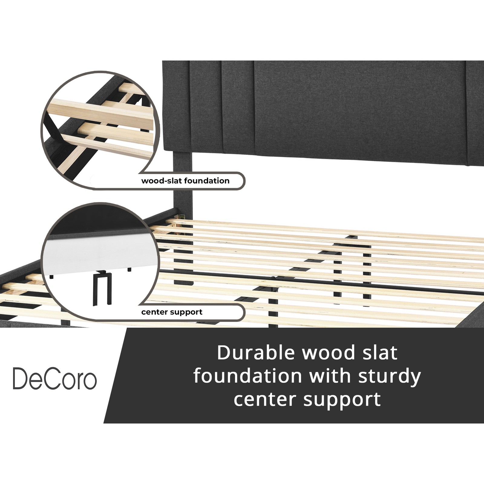 DeCoro Chicago Modern Tufted Upholstered Platform King Size Bed Frame, Dark Grey