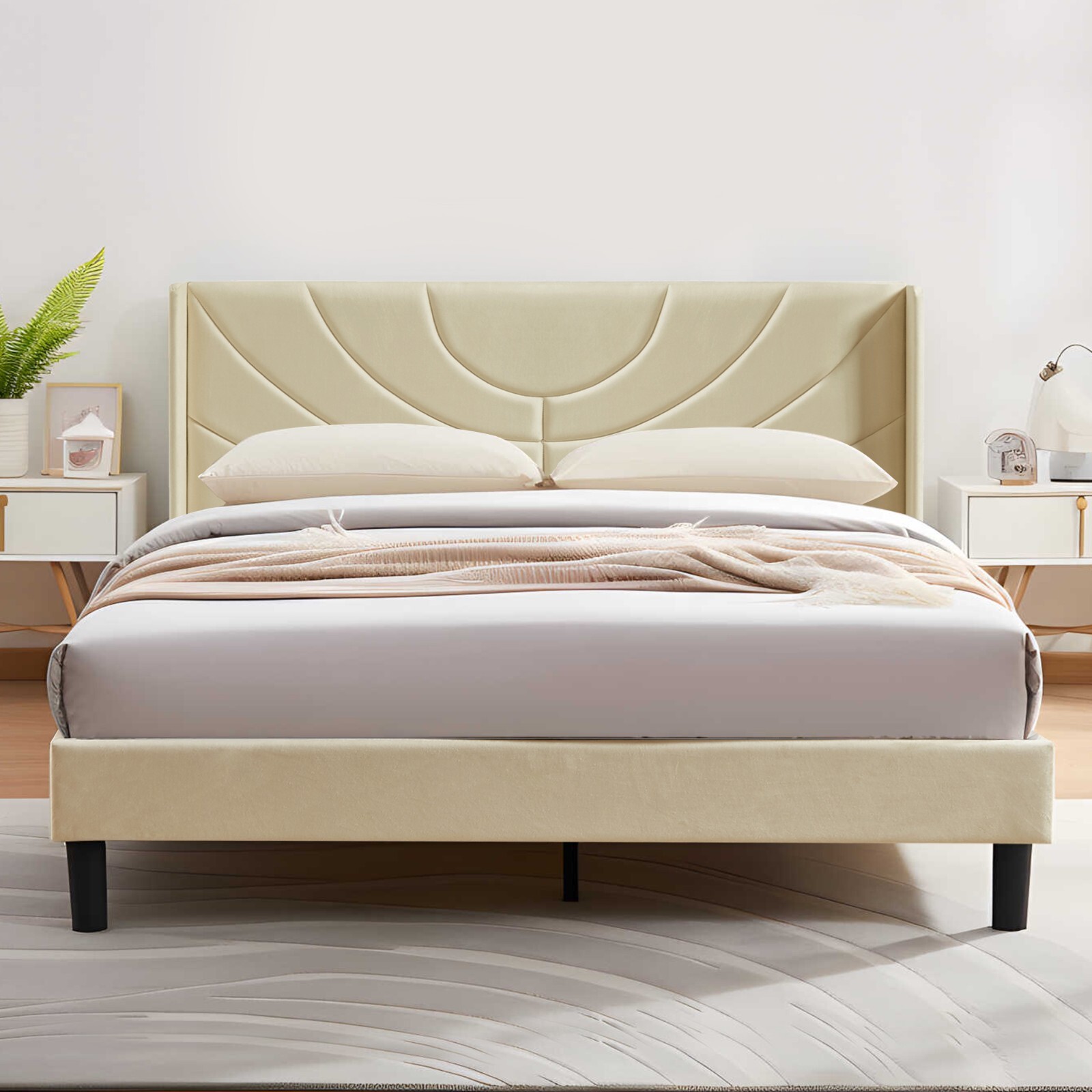Bed Frame Twin/Full/Queen Size Upholstered Platform with Headboard Foundation