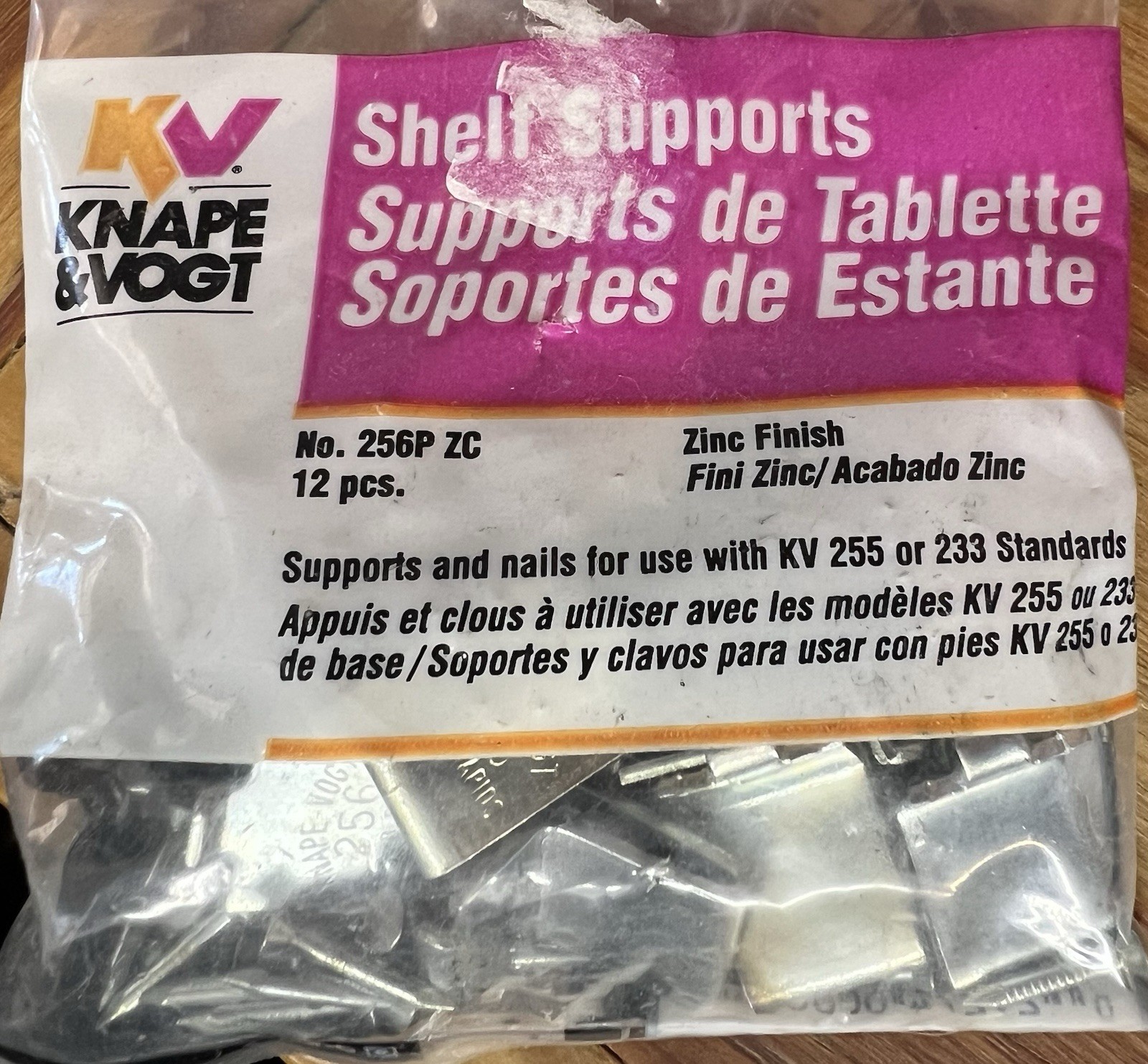Knape & Vogt 256P-ZC Shelf Support Pack of 12 Zinc (Finish 8 Available)