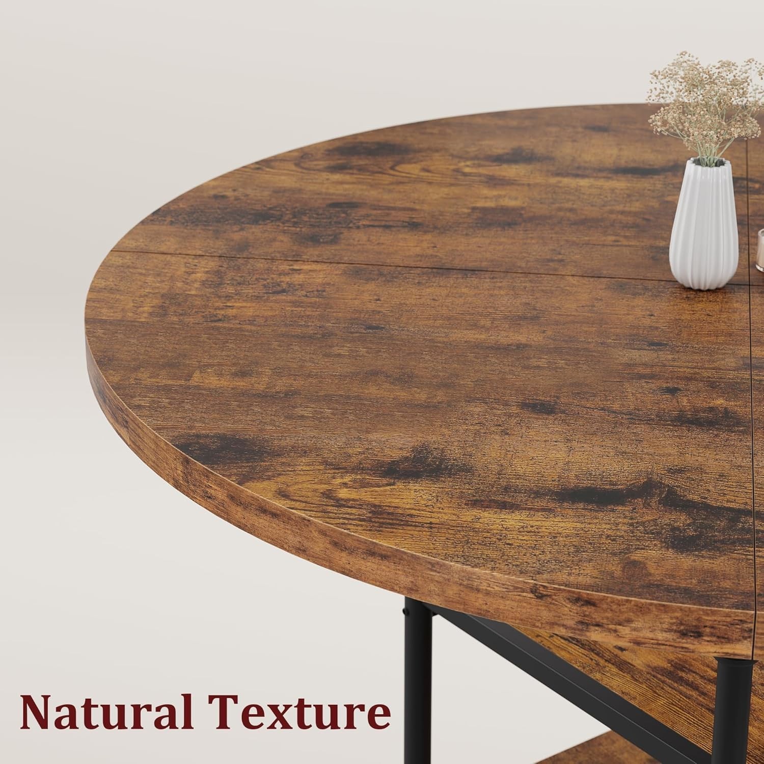 Farmhouse Dining Table ,47in Round Kitchen Table Dinner Table w/ Storage Shelves