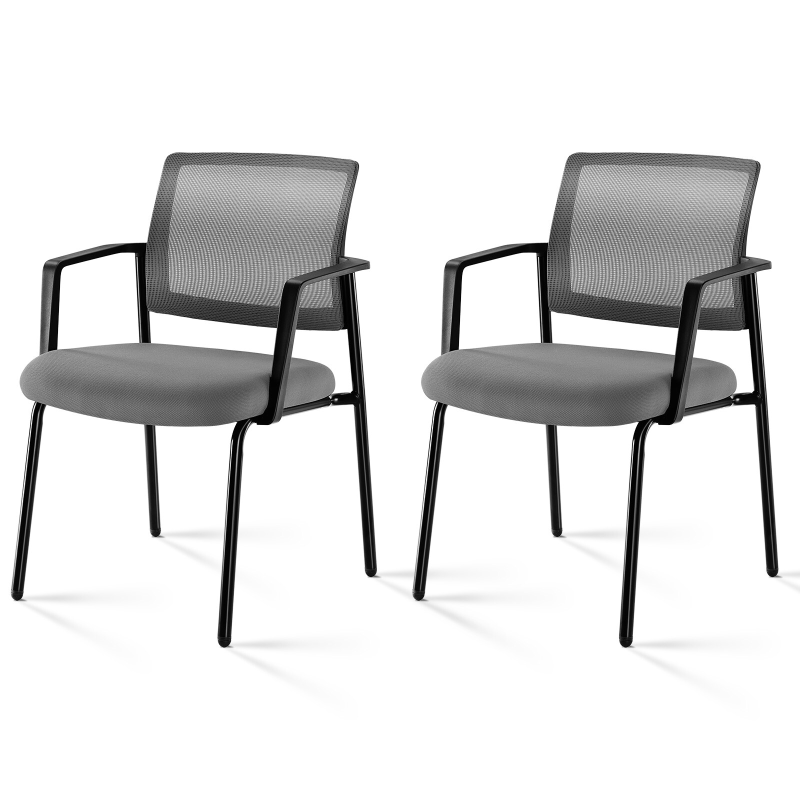 Mesh Back Stacking Arm Chair Upholstered Fabric Metal Frame for Home Office
