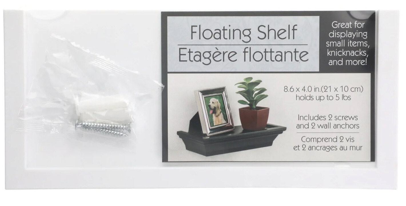 Small WHITE Floating PVC Plastic Wall Shelf Shelving 8.6″ L x 4″ D Holds 5 lbs