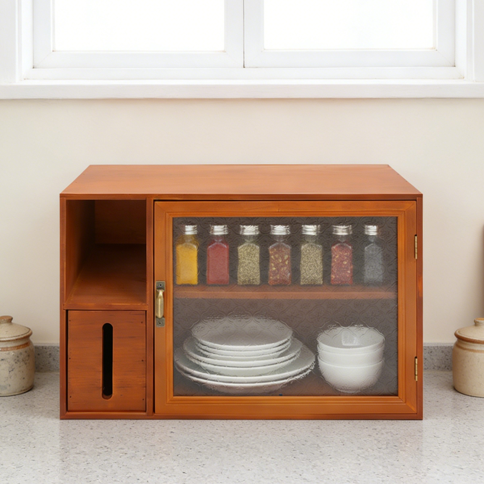 Retro Storage Cabinet, Storage Rack W/ Door for Countertop, Countertop Organizer